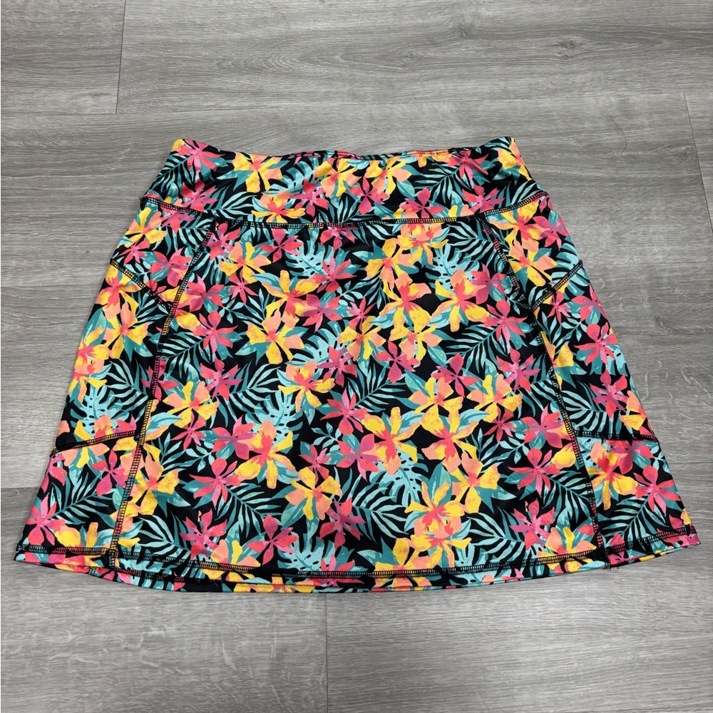 Emerald Tropical Floral A-Line Skort Pink, Yellow, Green Size Medium